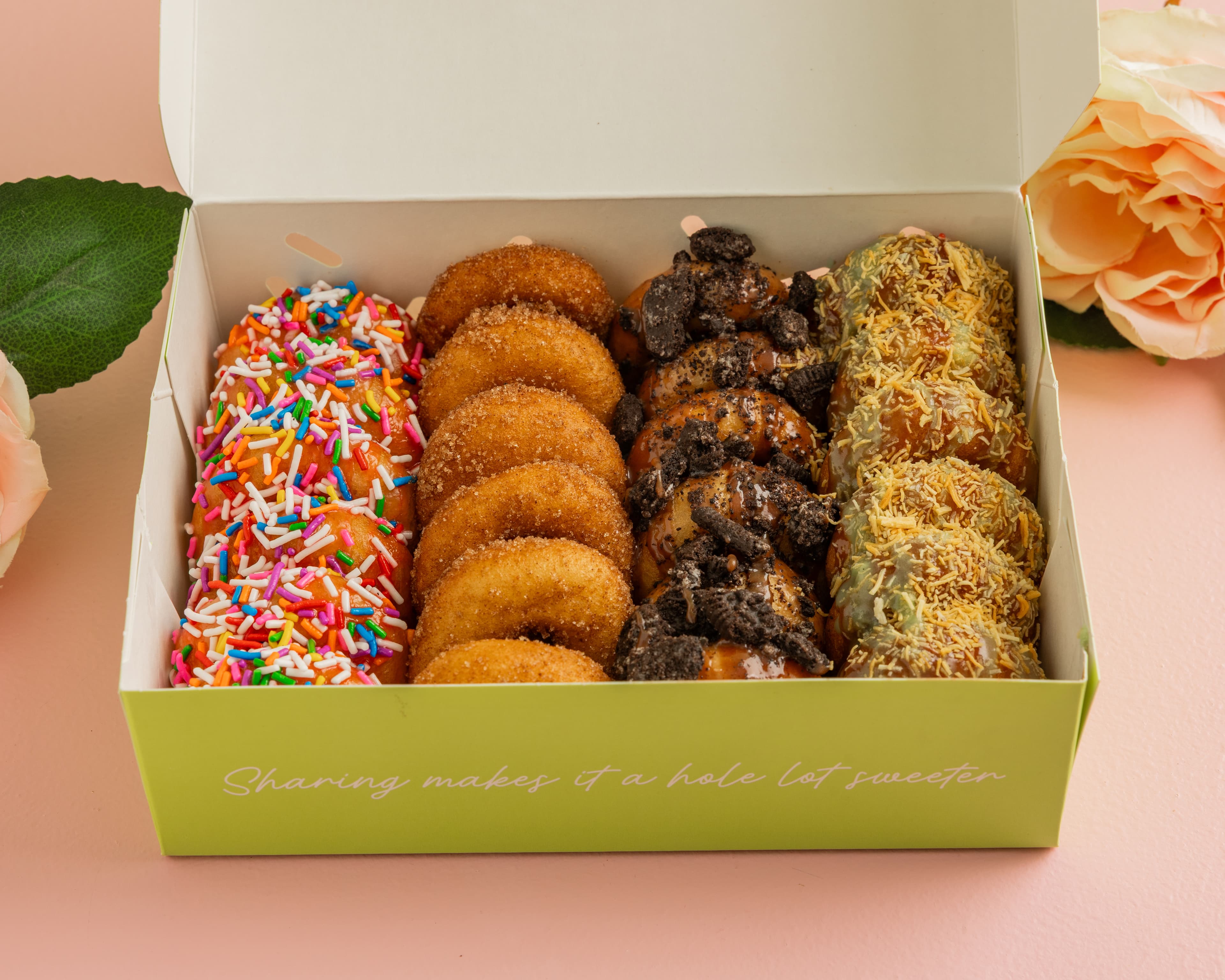 Freshly packed Dang Good Donuts assorted mini donuts
