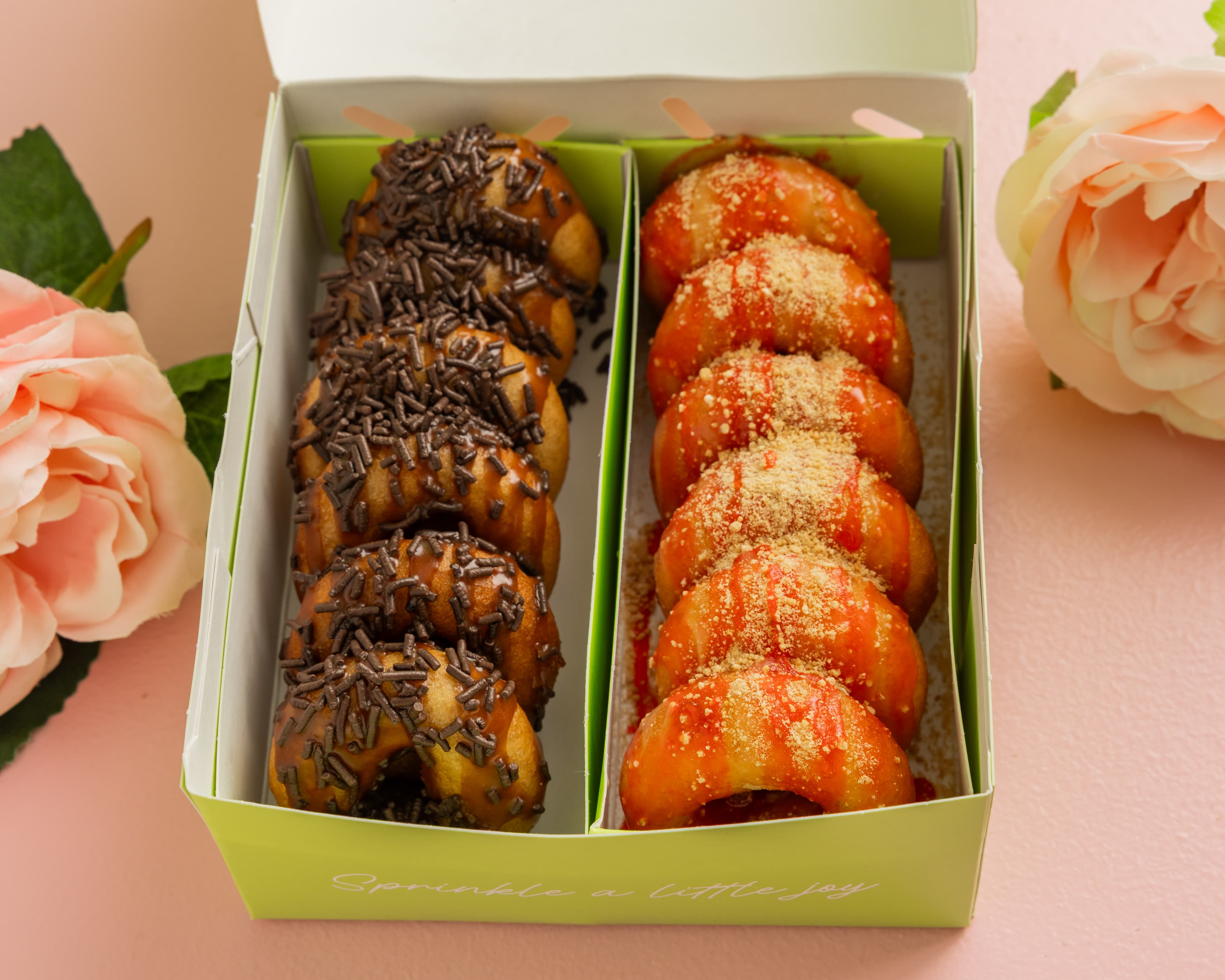 Dang Good Donuts assorted mini donuts with a branded box