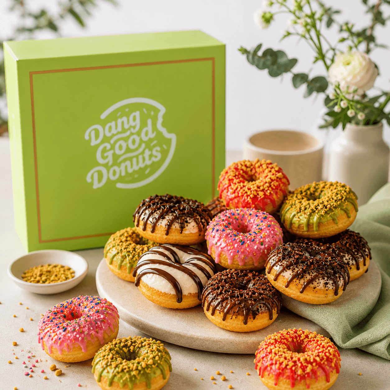 Dang Good Donuts assorted mini donuts with a branded box