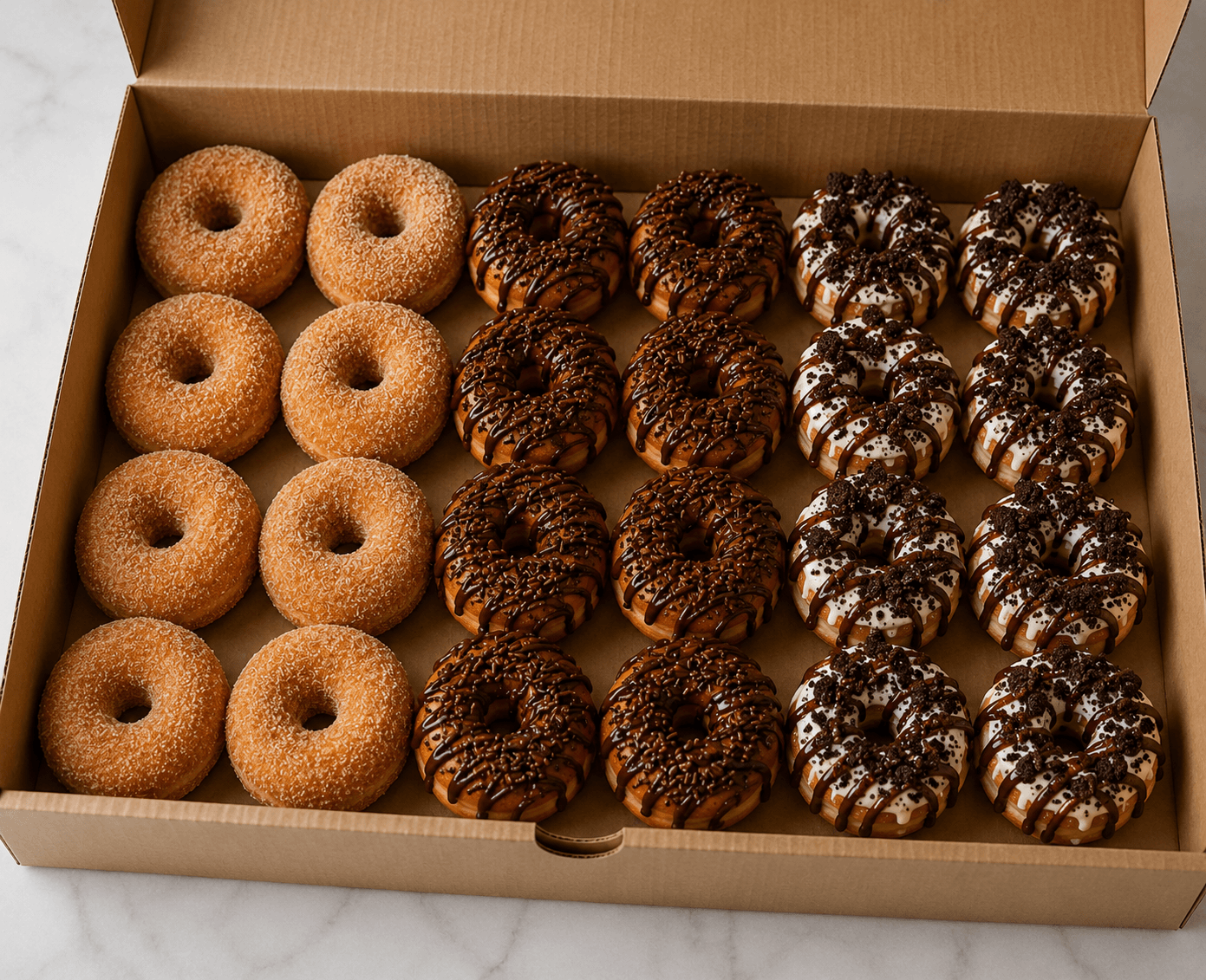Freshly packed Dang Good Donuts assorted mini donuts